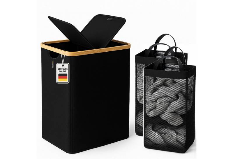 Roxlin Wäschekorb Wäschekorb 150L mit Deckel & 2 Taschen, faltbar & wasserdicht von Roxlin