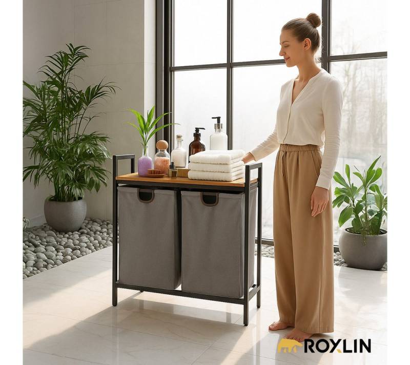 Roxlin Wäschekorb Wäschekorb mit 2/3 Fächern und Ablage Wäschesammler für Bad & Haushalt von Roxlin