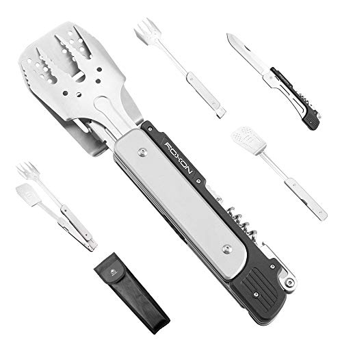 ROXON MBT3 6-in-1 Multifunktionales abnehmbares faltbares Grillwerkzeug-Set für Hinterhof-Grillen, Grillen und Camping von Roxon
