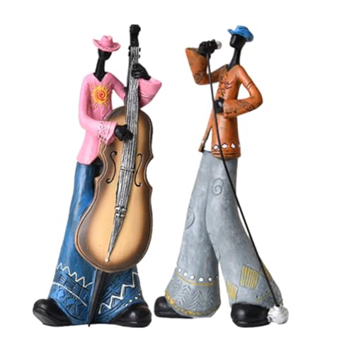Roxvue 2 Stück Jazz-Band-Spieler-Figuren, Vintage-Musiker-Figur, Desktop-Ornament, Harzstatuen, Retro-Skulptur, Heim- und Innendekoration von Roxvue