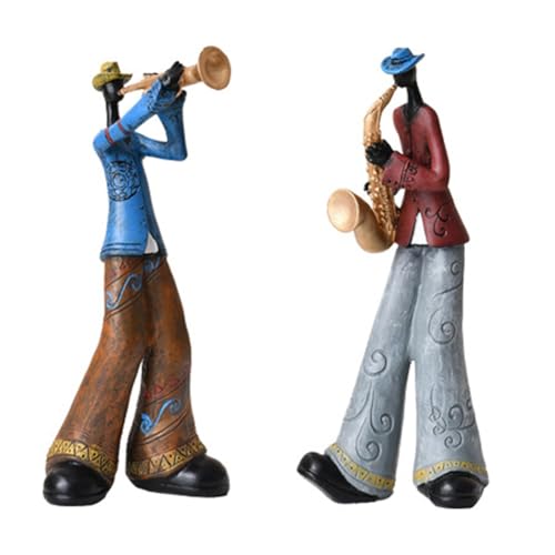 Roxvue 2 Stück Jazz-Band-Spieler-Figuren, Vintage-Musiker-Figur, Harzstatuen, Schreibtisch-Ornament, Retro-Skulptur, Inneneinrichtung von Roxvue