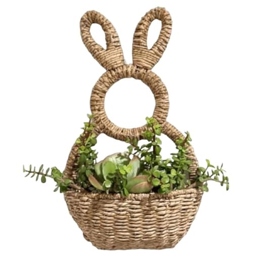 Roxvue Hasenkorb zum Aufhängen, Wandtasche, Frühlingsdekor, Handgewebter Weidenkorb mit Osterhasen, Wandtasche, für Dekorationen von Roxvue