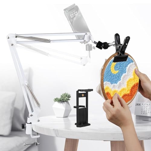 Roxvue Weißer Verstellbarer Stickrahmenständer für Handarbeiten, 3-in-1-Stickrahmen-/Tablet-/Telefonhalter, Tischständer, Handarbeitsrahmen von Roxvue