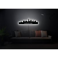 Cleveland Skyline Led, Licht, Holzschild, Holz, Wandkunst von RoxyRoStore