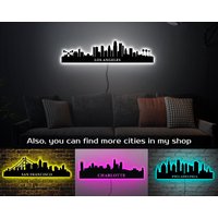 Los Angeles Skyline Wandkunst, Holzschild, Led Schild, Licht, Dekor, Wandkunst von RoxyRoStore