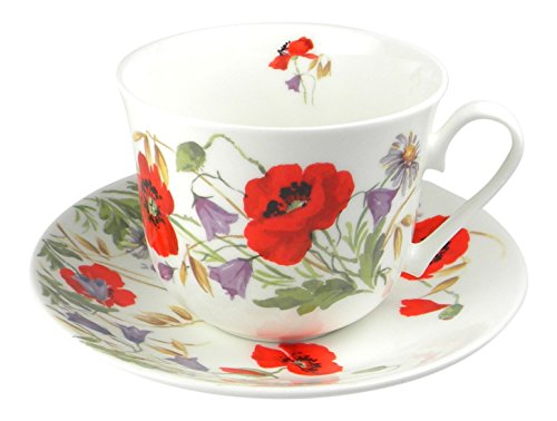 Roy Kirkham English Meadow Poppy Flower Breakfast Teacup and Saucer Set Fine Bone China by Roy Kirkham von Roy Kirkham