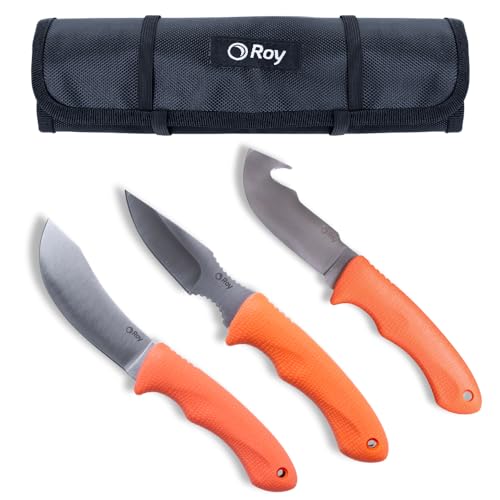 Roy Zerwirkmesser Set - 3-teiliges Kit mit Ausweidemesser, Hautmesser und Metzger Messer, Leicht, Strapazierfähiges Fleischmesser Set, Rutschfeste Griffe mit Nylon-Gehäuse von Roy