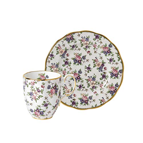 Royal Albert 100 Years 40035588 English Chintz Tasse und Teller, 20 cm, Weiß, feines Knochenporzellan von Royal Albert