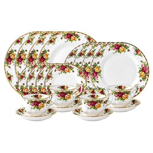 Royal Albert - Old Country Roses 20-teiliges Tafelservice - Vintage-Servierset für 4 Personen mit Teetasse und Untertasse, Speiseteller, Salatteller, Brot- und Butterteller - Blumenmuster von Royal Albert