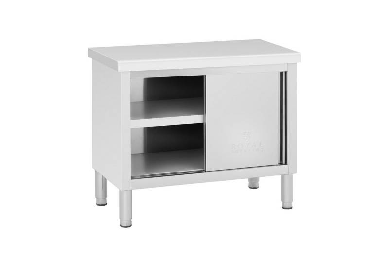 Royal Catering Arbeitstisch 100 x 50 cm Arbeitsschrank Edelstahltisch Schiebetüren 330 kg 3 Ebenen von Royal Catering