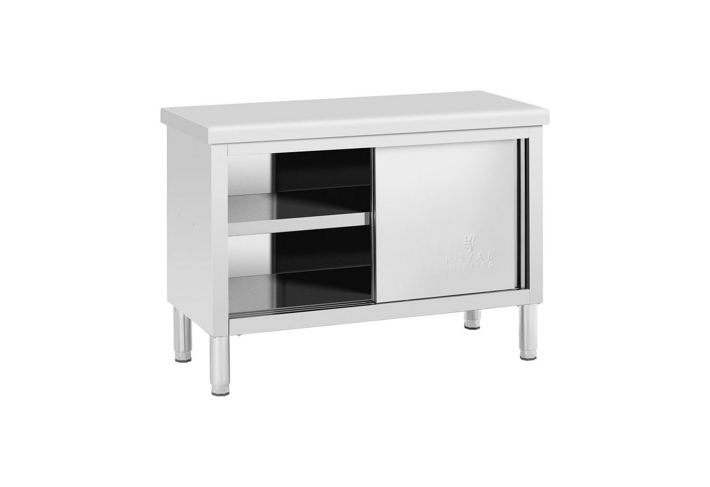 Royal Catering Arbeitstisch 120 x 50 cm Arbeitsschrank Edelstahltisch Schiebetüren 330 kg 3 Ebenen von Royal Catering