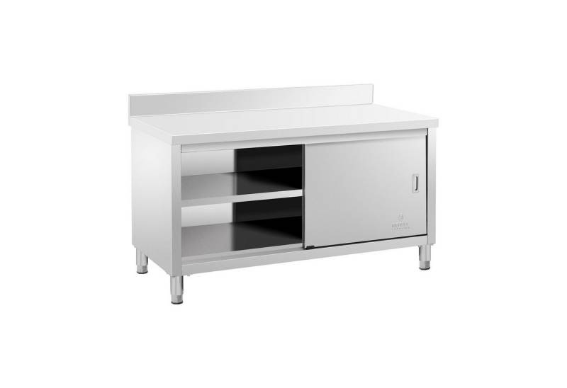 Royal Catering Arbeitstisch 150 x 70 cm Arbeitsschrank Schiebetüren Edelstahlschrank Aufkantung von Royal Catering