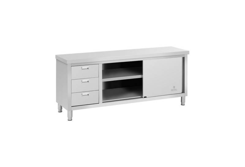 Royal Catering Arbeitstisch 200 x 60 cm Arbeitsschrank Edelstahltisch Schiebetüren 3 Schubladen von Royal Catering