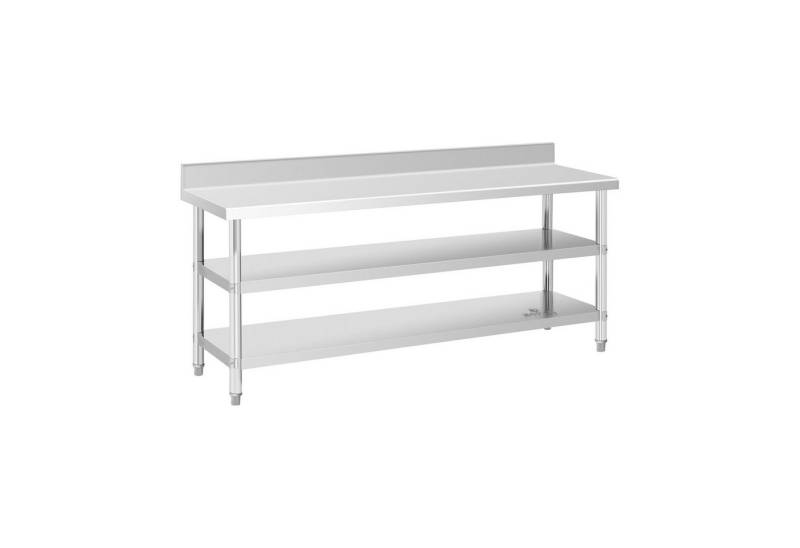 Royal Catering Arbeitstisch 200 x 60 x 96,5cm Edelstahltisch mit Aufkantung Küche 2 Ablagen Gastro von Royal Catering