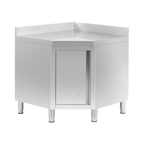 Royal Catering Eckschrank aus Edelstahl mit Aufkantung 90 x 90 cm viel Stauraum Flügeltür verstellbare Füße Arbeitsschrank Gastro Gewerbe-Eckschrank von Royal Catering