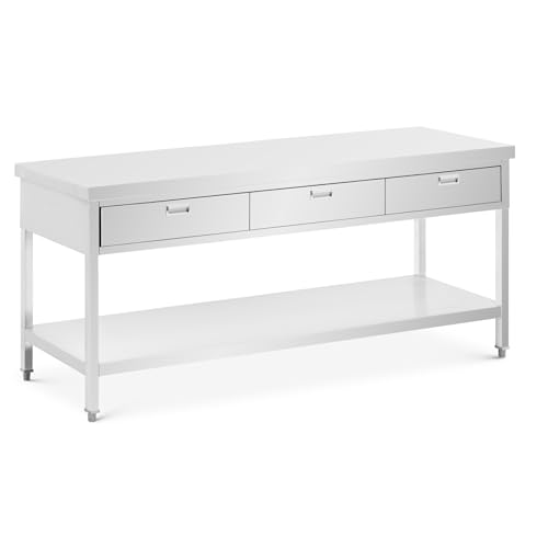 Royal Catering Edelstahl-Arbeitstisch mit 3 Schubladen und Ablage 200 x 60 cm belastbar bis 436 kg Gastro-Arbeitstisch Edelstahltisch Royal Catering Edelstahl-Arbeitstisch mit 3 Schubladen und Ablage 200 x 60 cm belastbar bis 436 kg Gastro-Arbeitstisch Edelstahltisch von Royal Catering