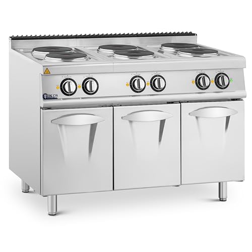 Royal Catering Elektroherd Gastro 15,6 kW 6 Platten zu je Ø 23 cm geräumiger Unterschrank 3 Heizstufen bis 450 °C E-Herd Elektroherd Gastroherd Edelstahl von Royal Catering