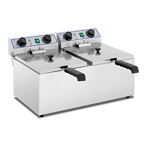 Royal Catering Fritteuse Edelstahl Doppel-Fritteuse RCTF-13DH (2 x 13 L, 2 x 3200 W, 230 V, 60–200 °C, Timer 60 min, inkl. 2 x Korb mit Deckel) von Royal Catering