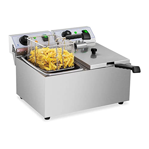 Royal Catering Fritteuse Elektro-Fritteuse RCEF 08DB (2 x 8 L, 2 x 3.200 W, Temperaturbereich: 50-200 °C, Kaltzone, mit Deckeln) von Royal Catering