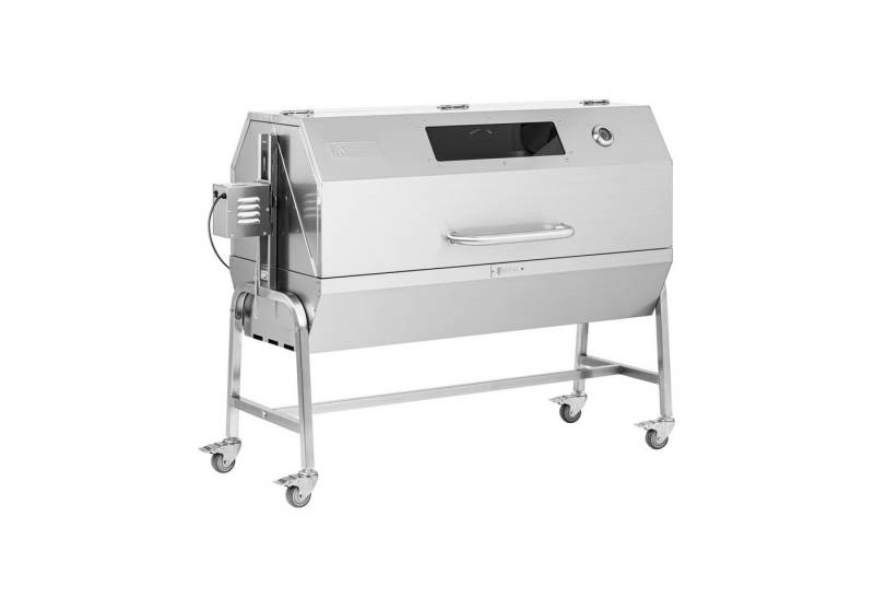 Royal Catering Grillspieß Edelstahl Spanferkelgrill 123 x 35 cm Spießgrill Abdeckung Thermometer von Royal Catering