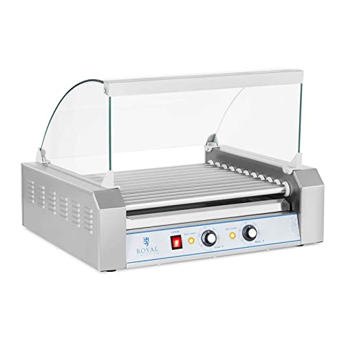 Royal Catering Hot Dog Grill Hot Dog Maschine Hot Dog Maker (11 Rollen, Platz für 20 Würstchen, 2.200 W, 2 Heizzonen, Edelstahl) silber von Royal Catering