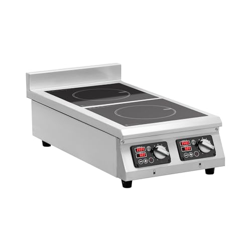 Royal Catering Induktionsplatte 2 x 28 cm 10 Leistungsstufen 2 x 3500 W 400 V bis 2 x 25 kg 0-24 h Timer Multi-Schutzfunktionen Induktionskochfeld Induktionskocher von Royal Catering