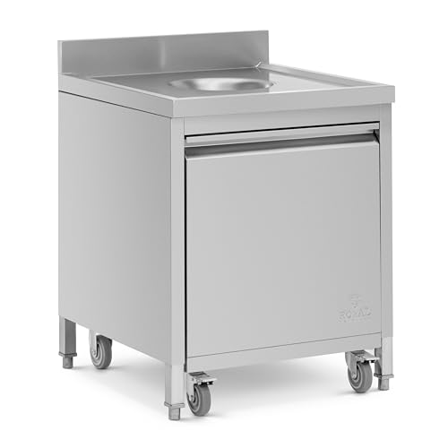 Royal Catering Mülleimer mit Rollcontainer 50 l Einwurföffnung vollständiger Frontauszug 10 cm Aufkantung Edelstahl rollbarer Container für Müll von Royal Catering