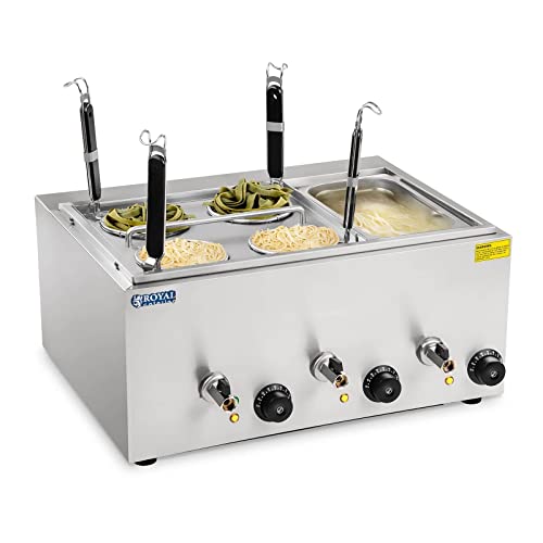 Royal Catering Nudelkocher Pastakocher (3 x 4 L, 3 x 1000 W, 30-110 °C, 4 Körbe, GN 1/3 Behälter, Ablasshahn, 50,7 x 60,5 x 50 cm, Edelstahl) von Royal Catering