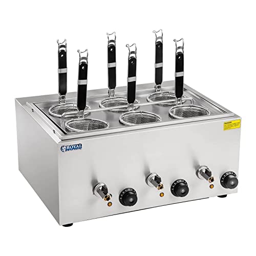 Royal Catering Nudelkocher Pastakocher (3 x 4 L, 3 x 1000 W, 30-110 °C, 6 Körbe 14 cm, Ablasshahn, 50,7 x 60,5 x 50 cm, Edelstahl) von Royal Catering