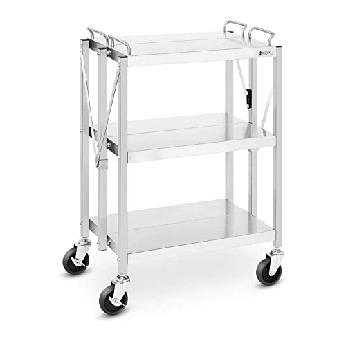 Royal Catering RC-FST635G Servierwagen faltbar Teewagen Küchenwagen Gastro Edelstahl 3 Borde bis 90 kg 40 x 58 cm von Royal Catering