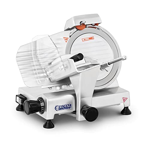 Royal Catering RCAM 220PRO Allesschneider Brotschneidemaschine Aufschnittmaschine Edelstahl Gastro Profi (40 x 42 x 34 cm, 120 W, 0 - 12 mm Schnittdicke, Ø 220 mm Messergröße) Silber von Royal Catering