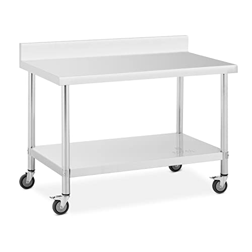 Royal Catering RCAT-120/70-WS Edelstahltisch mit Rollen und Aufkantung 70 x 120 cm 158 kg Tragkraft Arbeitstisch mit Rollen Arbeitstisch auf Rollen Arbeitstisch Rollen von Royal Catering