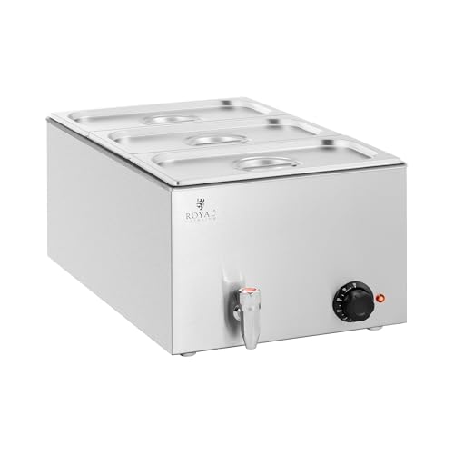 Royal Catering RCBM_GN1/3 Bain Marie 600 W 3 GN 1/3 Ablasshahn Wasserbad Speisenwärmer von Royal Catering