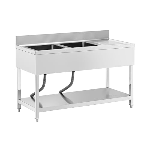 Royal Catering RCGS-2B1400D6 Spültisch 2 Becken zu je 400 x 400 x 250 mm extra Ablage Edelstahl Edelstahl-Spültisch Gastro-Spültisch von Royal Catering