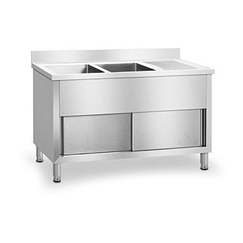 Royal Catering RCHS-1400WS Spülenschrank Gastro Spültisch Spülschrank Doppel Spülbecken Edelstahl (64x140x95,5 cm, Aufkantung 10 cm, 2 Becken) von Royal Catering