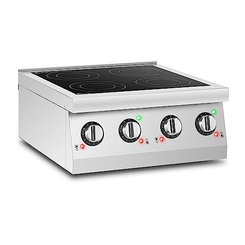 Royal Catering RCIC-6000 Induktionsplatte 4 Platten Ø 12-26 cm tragbar 6000 W 60-240 °C Edelstahl/Keramikglas Induktionskochplatte tragbare Kochplatte Induktion von Royal Catering