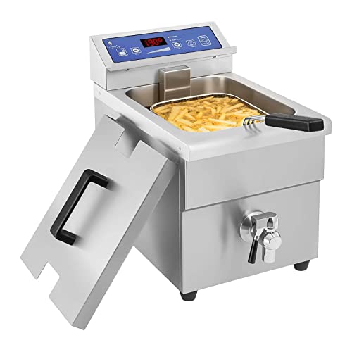 Royal Catering - RCIF-10EB - Induktionsfritteuse Friteuse Fritöse (10 L Volumen, 3500 W, 230 V, Timer, Ablasshahn) Silber von Royal Catering