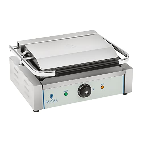 Royal Catering RCKG-2200-G Kontaktgrill Elektrogrill Panini Grill (2200 W, 230 V, Fettauffangschale, Grillplatte Geriffelt) von Royal Catering