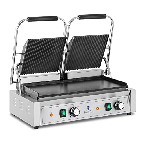 Royal Catering RCPKG-3600-M Doppel-Kontaktgrill geriffelt + glatt 3.600 W Elektrogrill Kontaktgrill Elektrogriller von Royal Catering