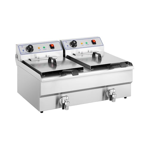 Royal Catering RCSF-16DTH Fritteuse Edelstahl Doppel Friteuse Elektrofritteuse (2 x 16L, 2 x 6000W, 380V, 200°C, Ablasshahn, Kaltzonen) von Royal Catering