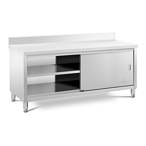 Royal Catering RCSSCB-200X70-E-B Arbeitsschrank Edelstahl Aufkantung 200 x 70 cm 600 kg Tragkraft Edelstahlschrank von Royal Catering