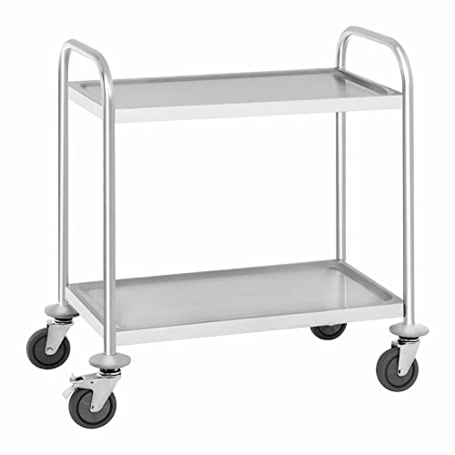 Royal Catering RCSW 2.1H Servierwagen Edelstahl Küchenwagen mit Rollen Transportwagen 2 Borde (Tragfähigkeit: 150 kg, Tablettabstand: 45,5 cm) von Royal Catering