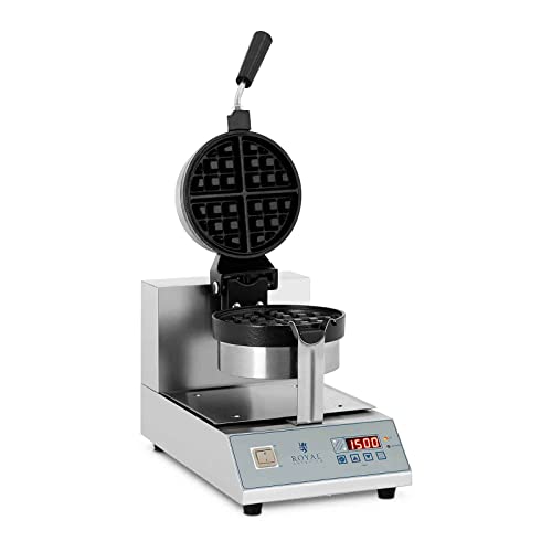 Royal Catering RCWM-1300-RE Waffeleisen Waffelgerät Waffelautomat Waffle Maker Belgische Waffel (Ø 18 cm, Drehbar, 1300 W, Timer 99 min, Edelstahlgehäuse) von Royal Catering