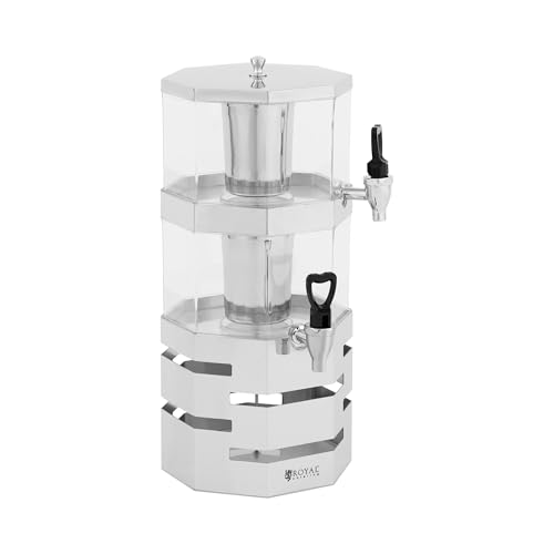Royal Catering Saftspender 2 x 4 l mit Kühlsystem bzw. Eiswürfelbehälter aus Edelstahl Getränkespender mit 2 separaten Tanks und Zapfhähnen Limonadenspender von Royal Catering