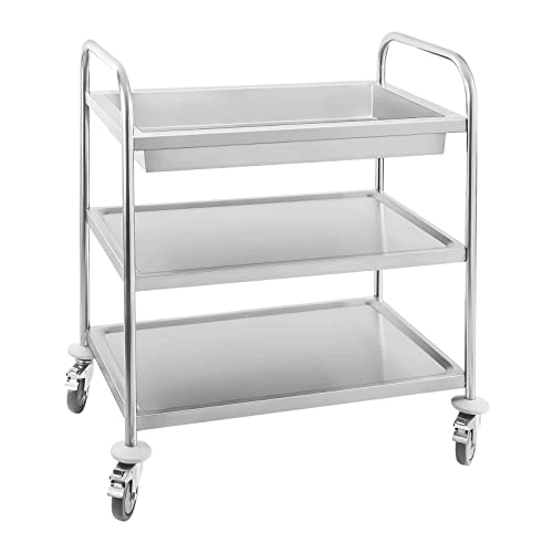 Royal Catering - Servierwagen Küchenwagen (2 Borde, 1 Abräummulde, 150 kg belastbar, 84,50 x 52,50 x 94,50 cm, 22,5 cm Abstand, Leichtlaufräder, Feststellbremse, Edelstahl) Silber von Royal Catering