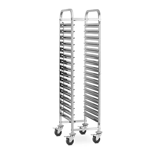 Royal Catering - Tablettwagen Abräumwagen (16 GN Einschübe, 80 mm Auflagenabstand, GN 1/1, 1/2, Feststellbremse, Edelstahl) Silber von Royal Catering
