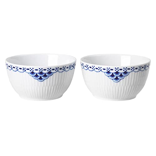 Royal Copenhagen Princess Schalen-Set 2 Stück aus Porzellan in der Farbe Weiß-Blau 15cl, Maße: 8,5cm x 8,5cm x 4,5cm, 1028388 von Royal Copenhagen