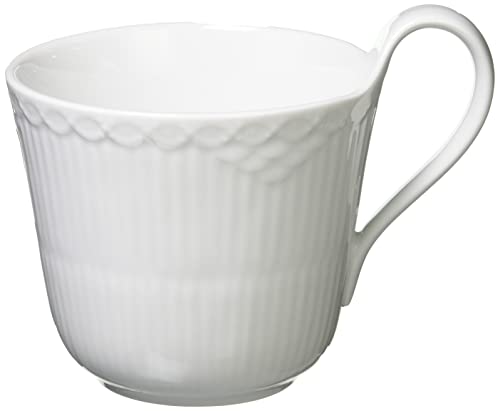 Royal Copenhagen White Fluted Half Lace Tasse mit Hohem Henkel 33cl Porzellan Weiß, Maße: 12,5cm x 9,5cm x 10,5cm, 1026446 von Royal Copenhagen