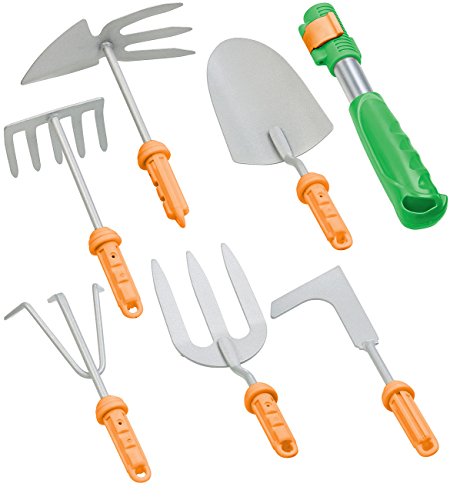 Royal Gardineer Gartenwerkzeug Set: 7-teiliges Garten-Werkzeug-Set mit 6 Wechsel-Aufsätzen und Handgriff (Fugenkratzer, Gartenharke, Werkzeuge) von Royal Gardineer