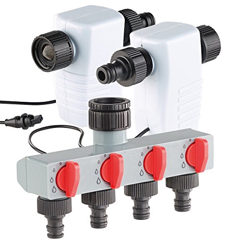 Royal Gardineer Automatische Wasseruhr: Elektronisch gesteuertes Magnet-Ventil im 2er-Set mit 4-Wege-Verteiler (Gartenschlauch Ventil elektrisch, Magnetventil Gartenschlauch) von Royal Gardineer